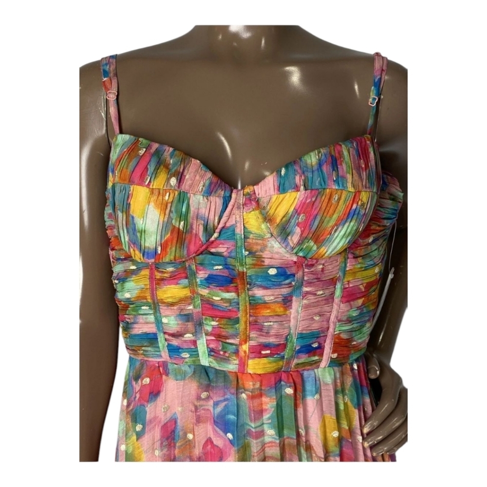 Aqua X Kerri Rosenthal Womens Maxi Dress Pink/Multi Pleated Corset Bust Size XL - Picture 9 of 13